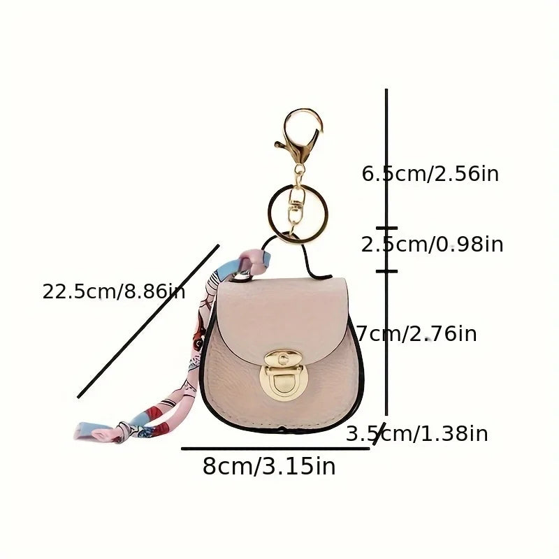 Elegant Mini Saddle Bag, Keychain with Premium Silk Scarf, Lightweight Faux Leather Coin Purse, Small Tote Bag Perfect Chic Gift