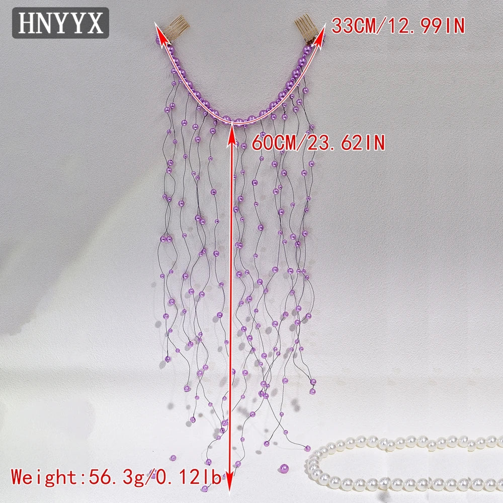 HNYYX Crystal Pearl Beaded Hair Vine Long Purple Head Hoop Headband Accessory Wedding Bride Fashion Tiara Hair Accessories A171