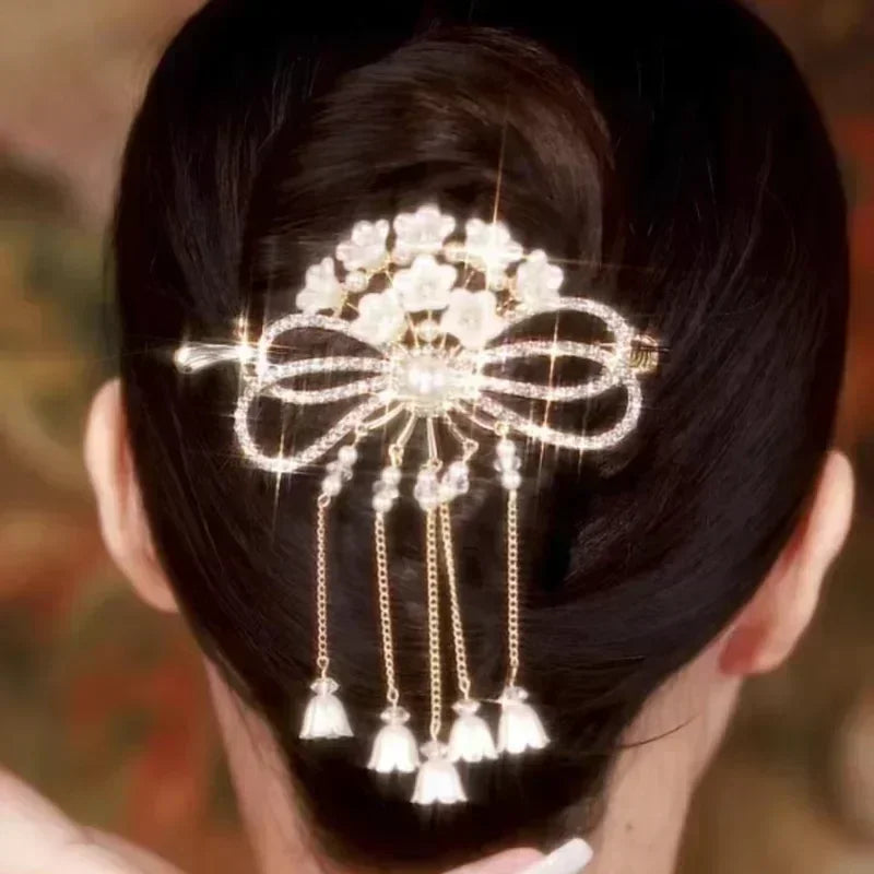 2023 New Bell Orchid Tassel Twist Hair Clip Ladies Elegant Frog Buckle Hair Grips Ponytail Braid Female Exquisite Headdress