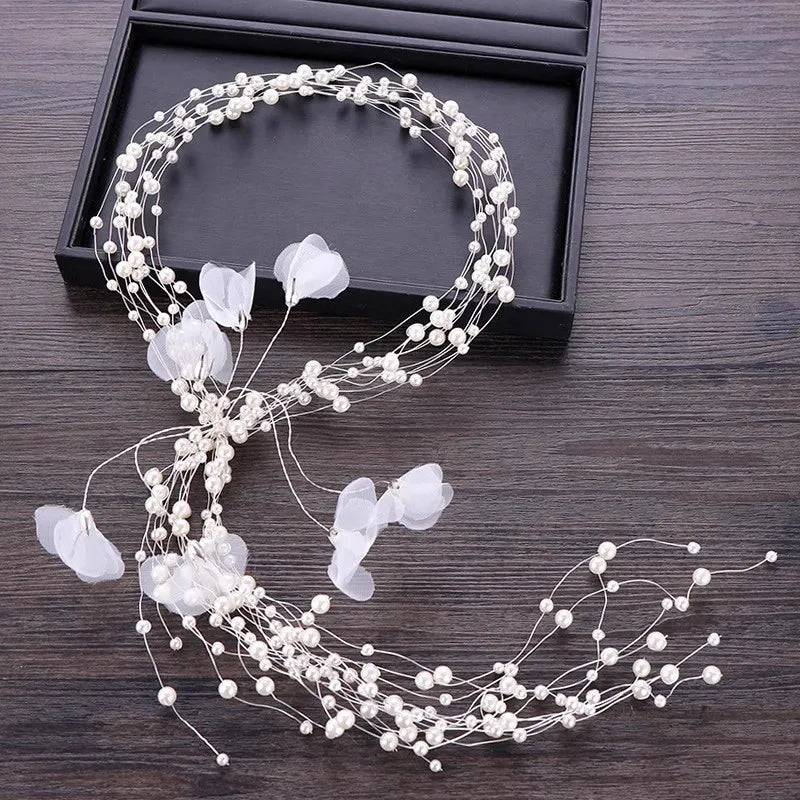 Pearl Flower Bow Headband Tiara Party Wedding Headband Hairband Bridal Wedding Hair Accessories Jewelry Headband Tiara