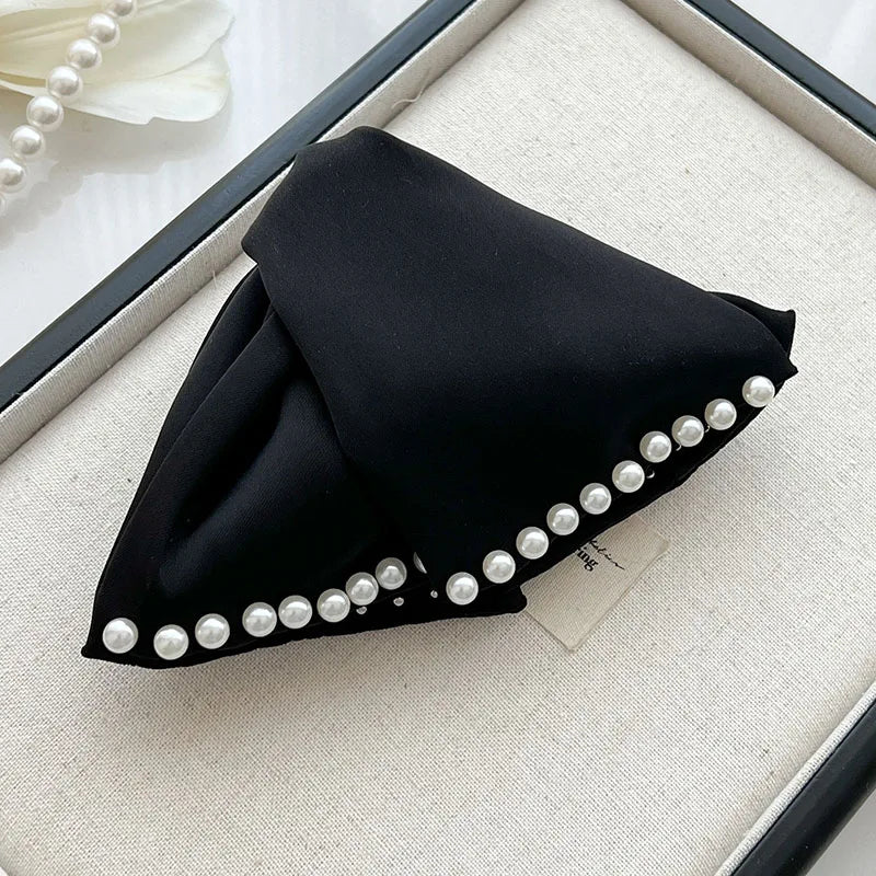 New Fashion Large Solid Colour Satin Pearl Bow Hair Clips Elegant ponytail clip Sweet Girl Hair Clip Headwear Hair Accessories