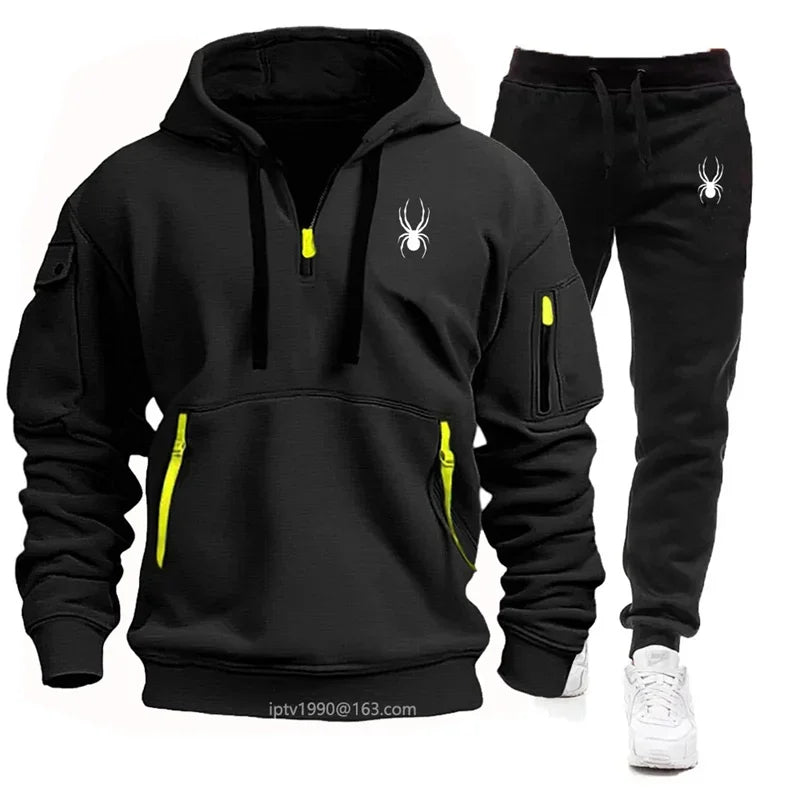 New men's sports suit hooded sweatshirt long pants arm pocket zipper fashionable casual outdoor jogging sportswear men's suit mon