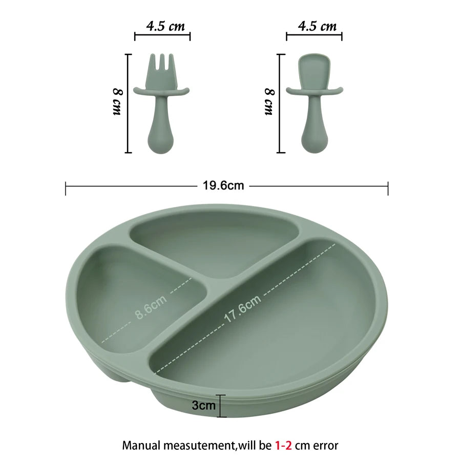 2024 New Colors Kids Divider Plate Training Fork Spoon Set Food Grade Silicone Material Newborn Essentials Baby Shower Gifts