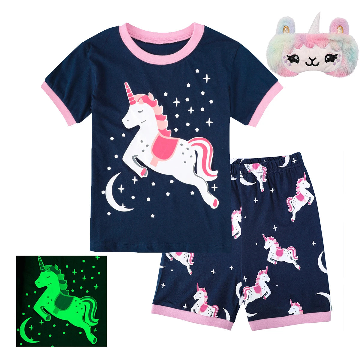 Kids Girls Unicorn Pajamas Set Toddler Summer Cotton Sleepwear Cartoon Birthdday Gift Short Sleeve Nightwear Clothes 3-10Y