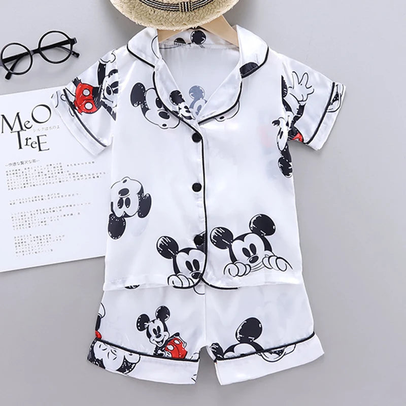 Children Summer Boys Girls Kids Clothing Sets Suit Sleepwear Short Sleeve Disney Mickey Cartoon Baby Pajamas