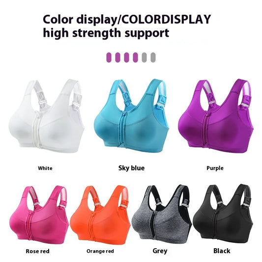 Sports For Women With High-Strength Shock-Absorbing Gathered Fitness Yoga Beauty Vest Without Steel Ring Front Zipper Sports Bra