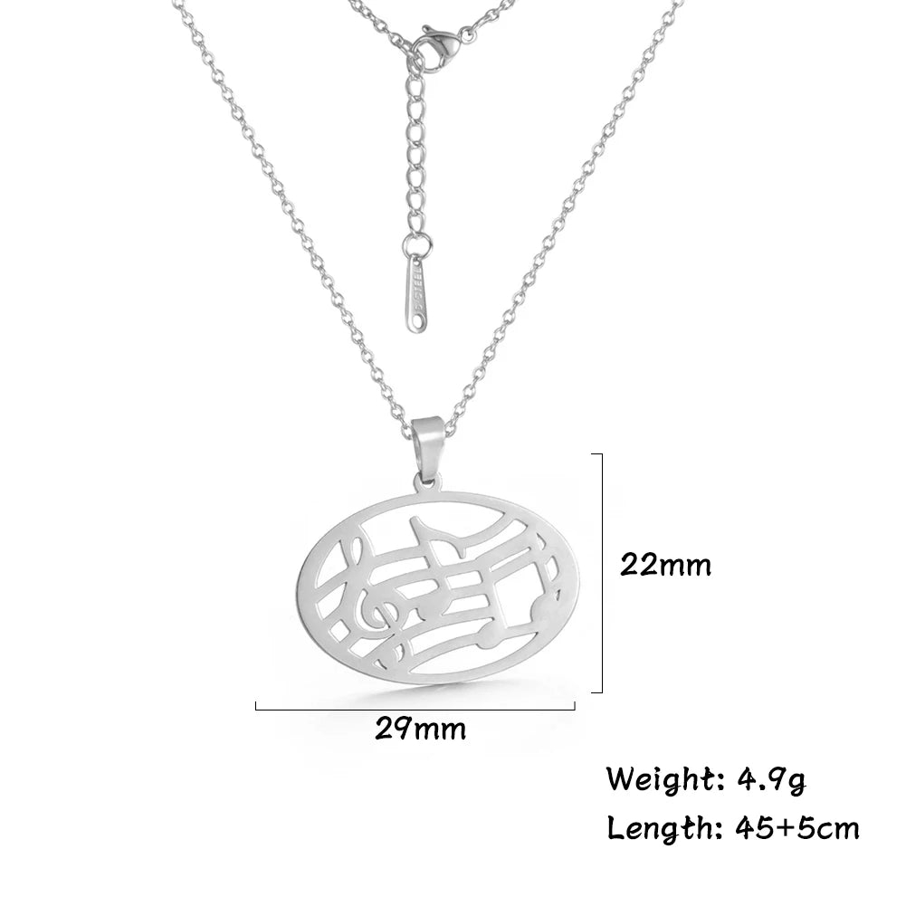 Music Necklace Score Note Treble Chain Musical Symbol G Clef Valentines Day Gift For Woman Men Kid Child Stainless Steel Jewelry