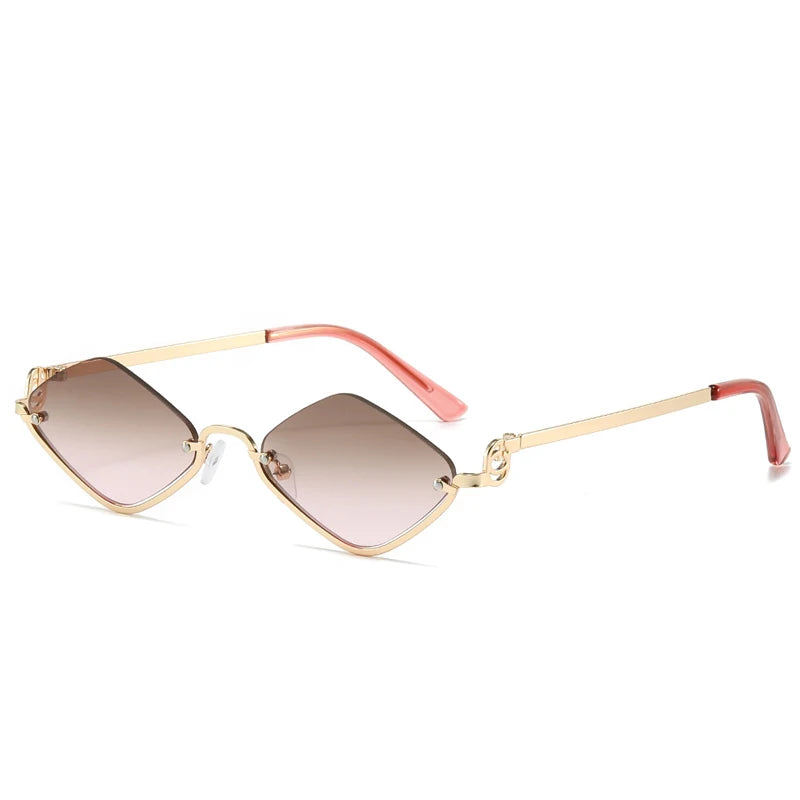 2025 Fashion Small Rhombus Sunglasses Women Luxury Brand Metal Half Frame Sun Glasses Ladies Hipster Sexy Cat Eye Shades Vintage