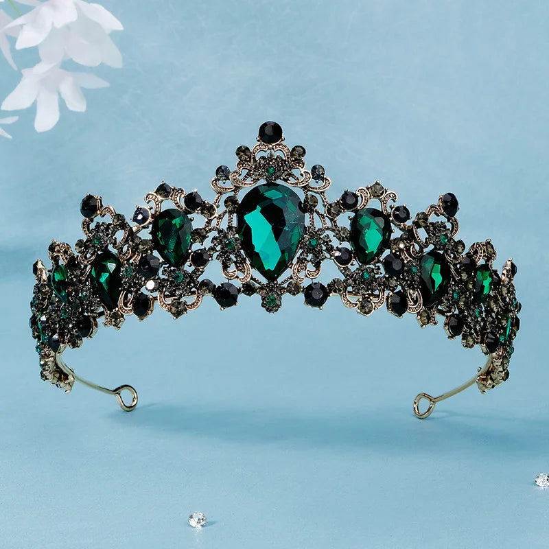 Green Wedding Bridal Pageant Crystal Rhinestone Tiaras Crown  Ladies Party Luxury Princess Women Headpiece Hair Accessorie