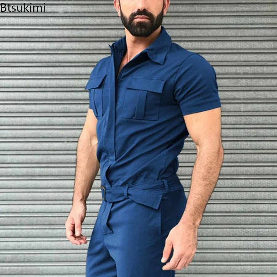 New 2024 Men's Solid Overalls Casual Street Wear Overalls for Men One Piece Jumpsuit Men's Fashion Overalls Basic Work Outfits