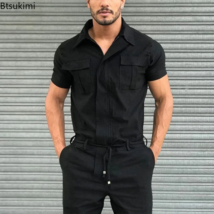 New 2024 Men's Solid Overalls Casual Street Wear Overalls for Men One Piece Jumpsuit Men's Fashion Overalls Basic Work Outfits