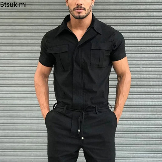 New 2024 Men's Solid Overalls Casual Street Wear Overalls for Men One Piece Jumpsuit Men's Fashion Overalls Basic Work Outfits